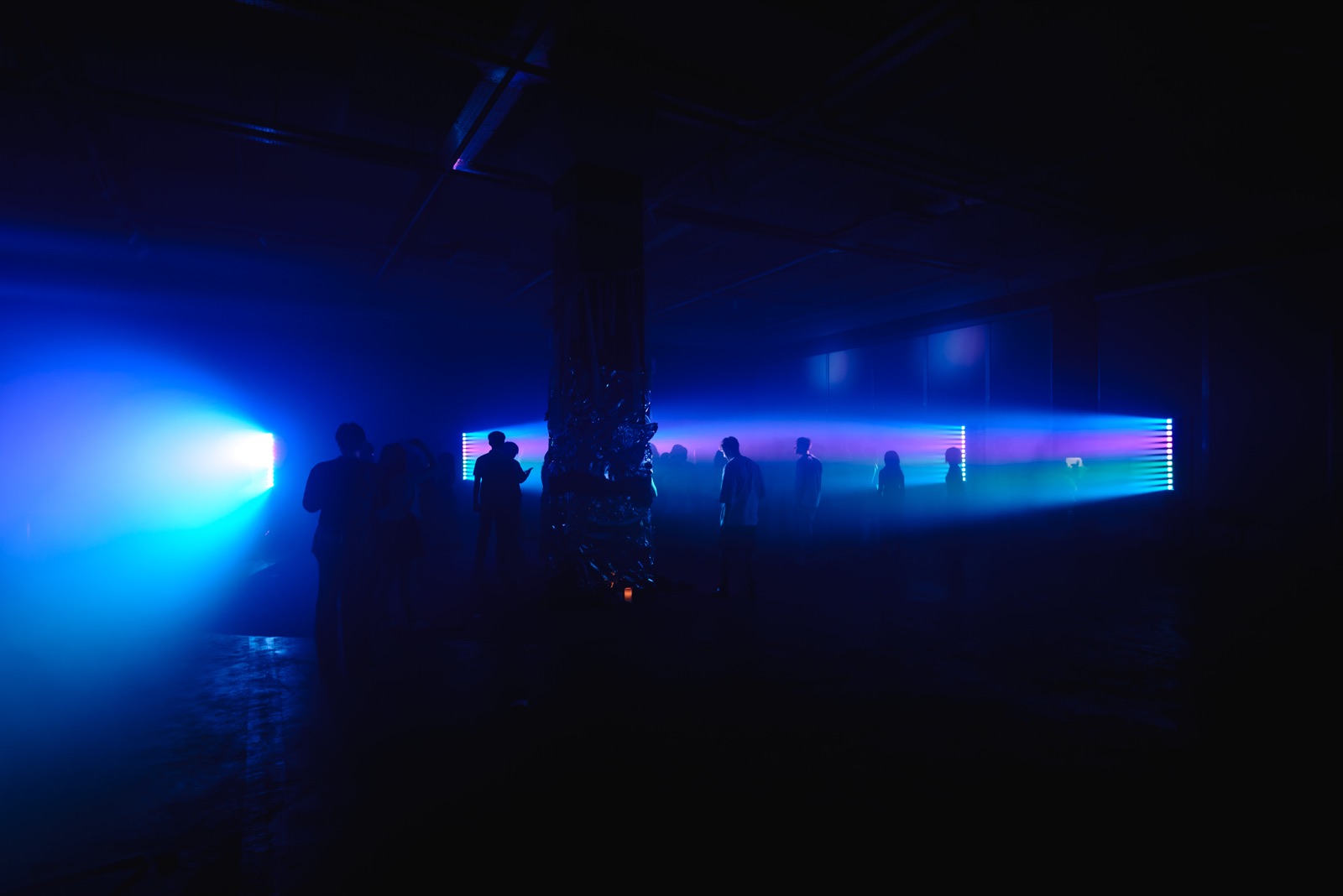 Light installation glowing blue