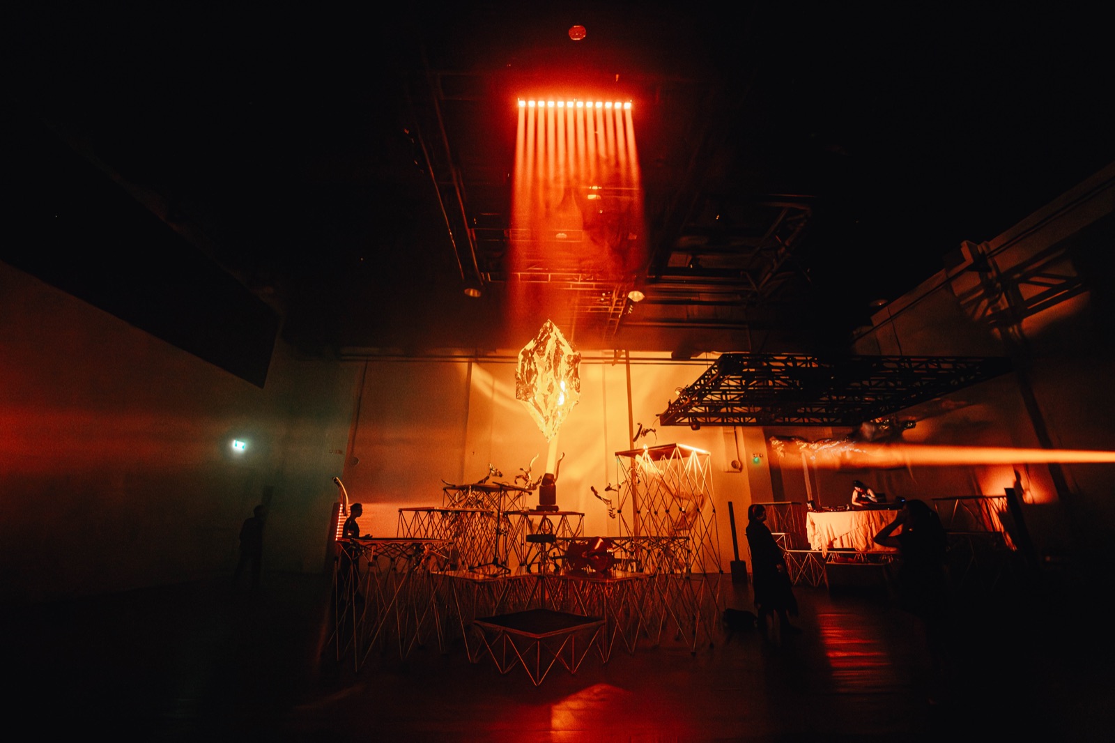 The sanctuary installation lit in the black box theatre